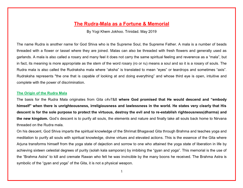 The Rudra-Mala As a Fortune & Memorial