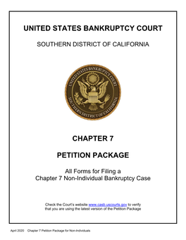 Chapter 7 Petition Package for Non-Individuals Instructions
