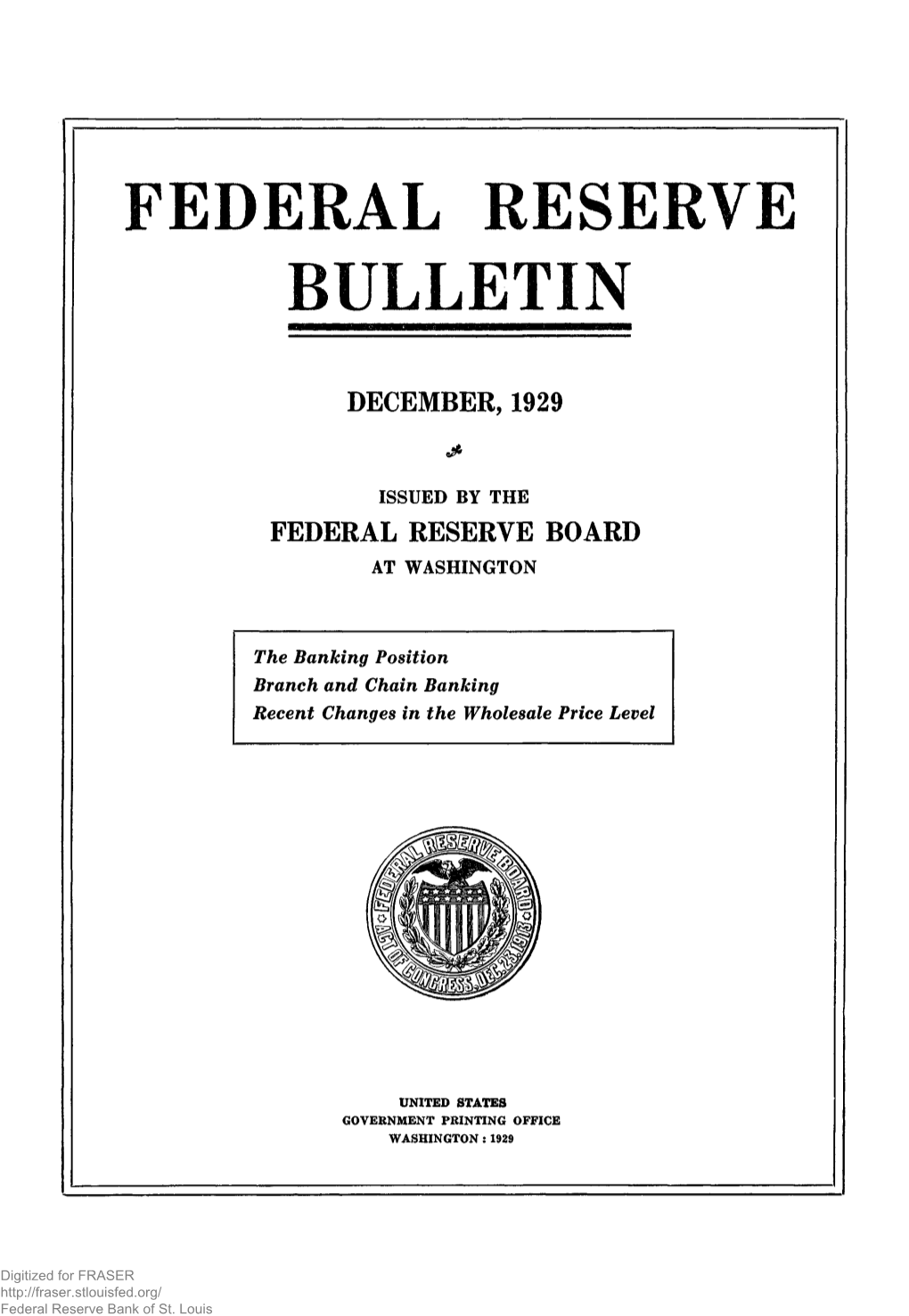 Federal Reserve Bulletin December 1929