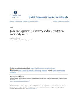 John and Qumran: Discovery and Interpretation Over Sixty Years Paul N