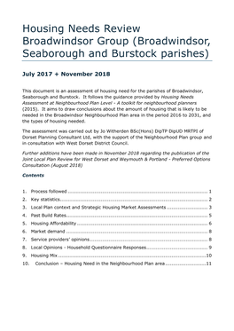 Housing Needs Review Broadwindsor Group (Broadwindsor, Seaborough and Burstock Parishes)