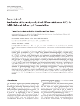 Research Article Production of Pectate Lyase by Penicillium Viridicatum RFC3 in Solid-State and Submerged Fermentation