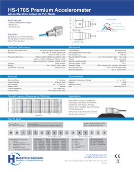 HS-170S Premium Accelerometer AC Acceleration Output Via PUR Cable