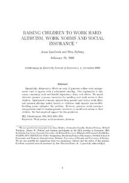 Raising Children to Work Hard: Altruism, Work Norms and Social Insurance ∗