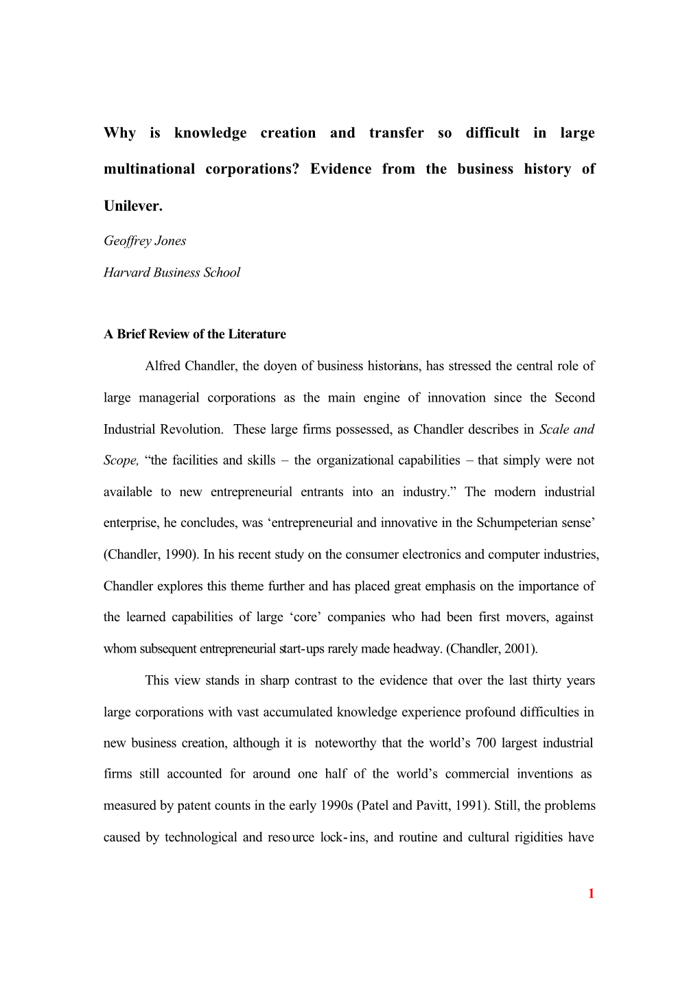 Why Is Knowledge Creation and Transfer So Difficult in Large Multinational Corporations? Evidence from the Business History Of