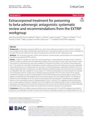 Extracorporeal Treatment for Poisoning to Beta-Adrenergic Antagonists