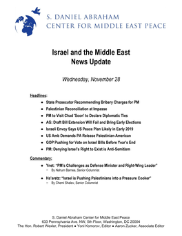 Israel and the Middle East News Update