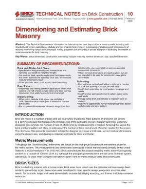 Technical Note 10: Dimensioning and Estimating Brick Masonry