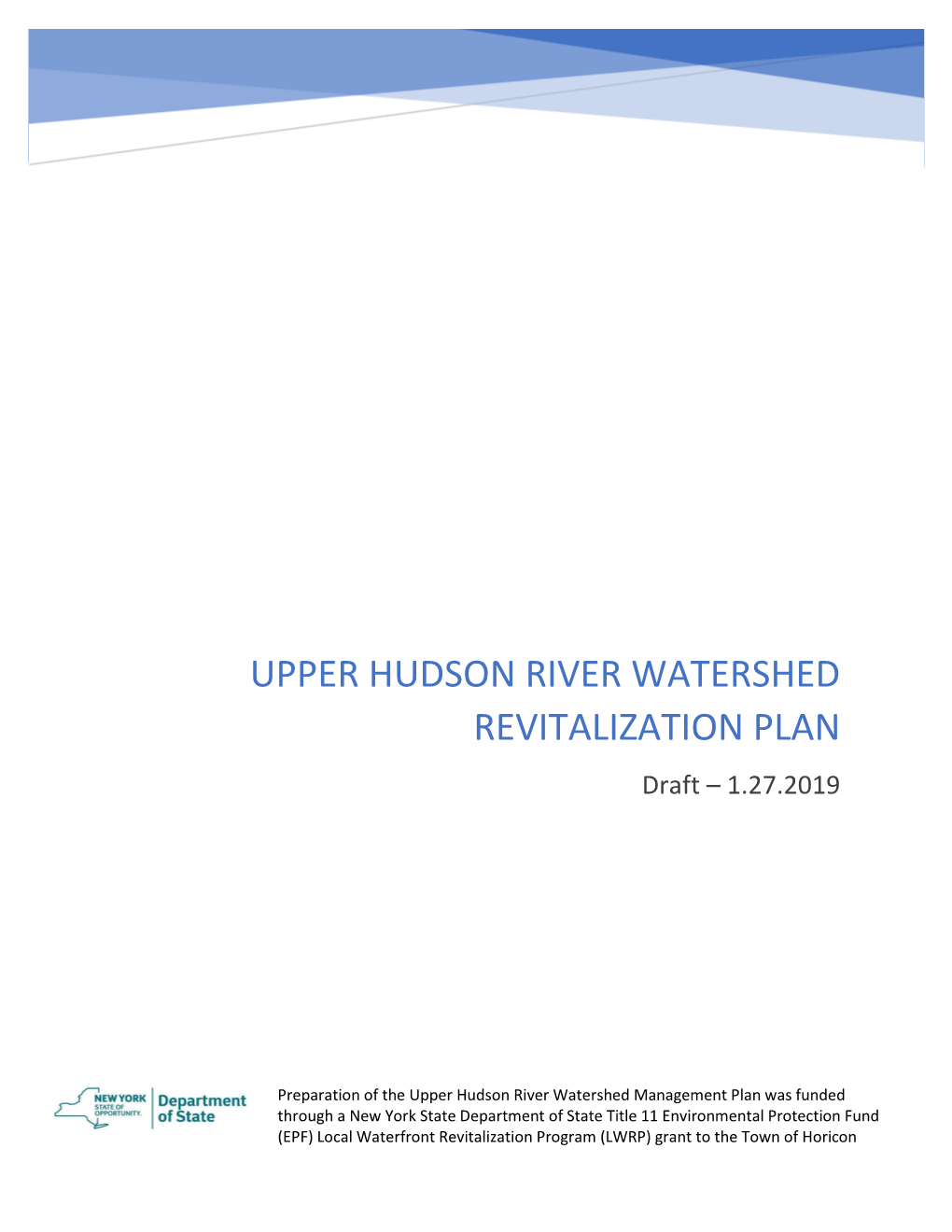 UPPER HUDSON RIVER WATERSHED REVITALIZATION PLAN Draft – 1.27.2019