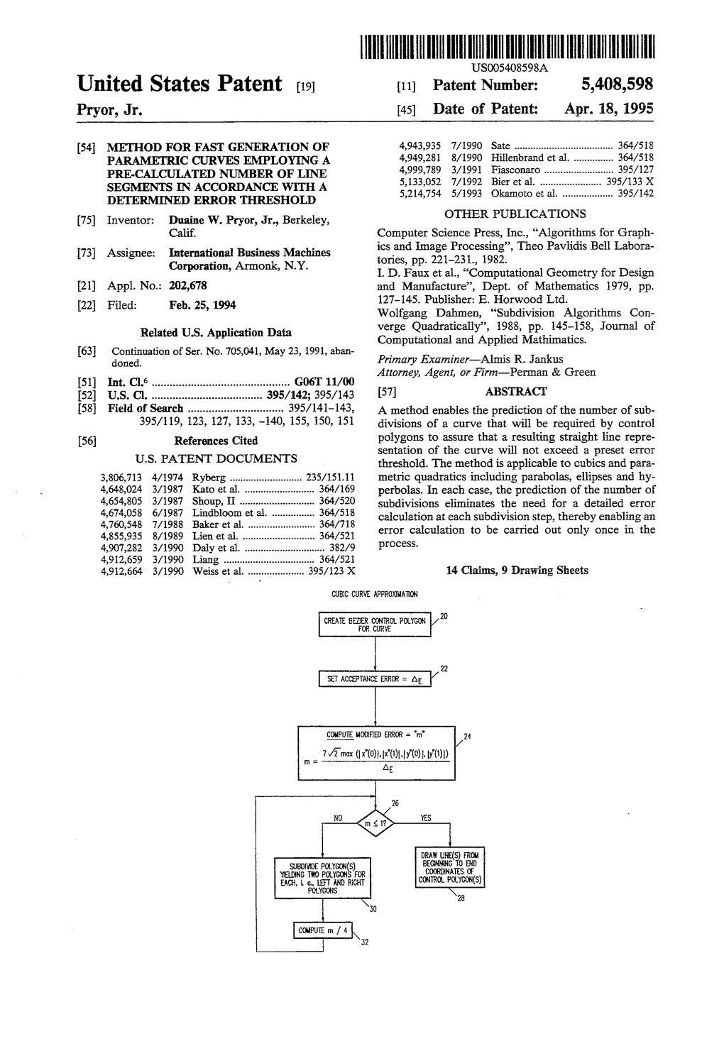 ||||||||||||III USOO540.8598A United States Patent (19) 11 Patent Number: 5,408,598 Pryor, Jr