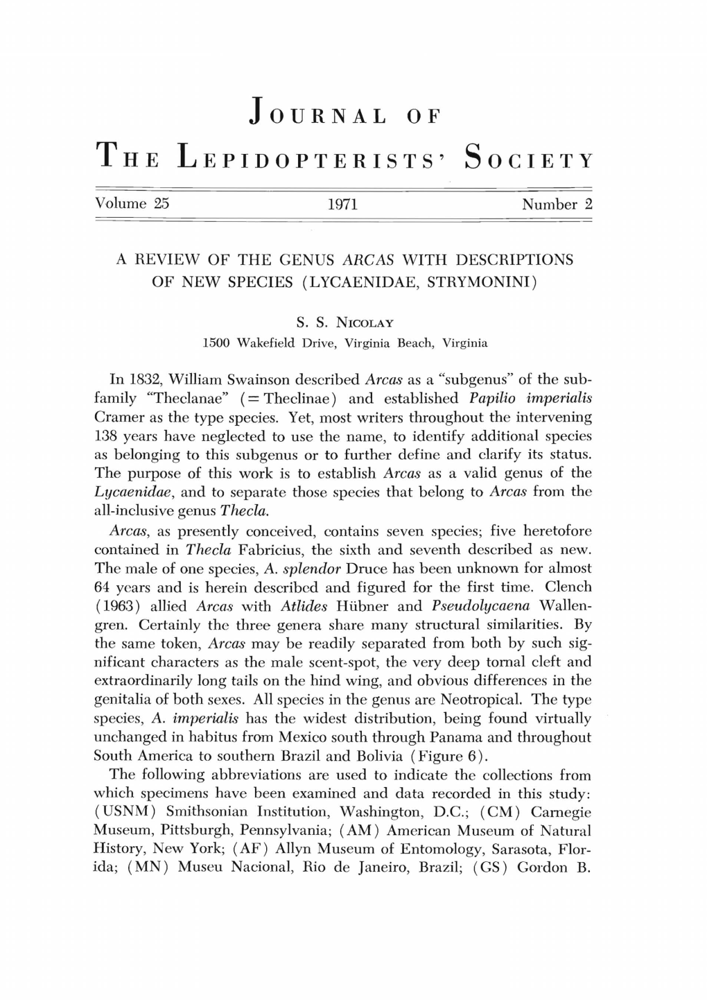 Journal of the Lepidopterists' Society