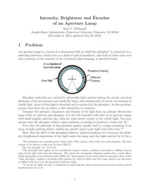 Intensity, Brightness And´Etendue of an Aperture Lamp 1 Problem
