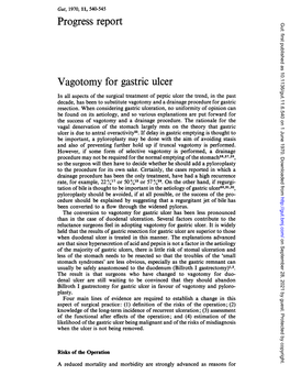 Progress Report Vagotomy for Gastric Ulcer
