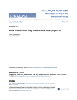 Nepal Mandala in an Early Modern South Asia Symposium