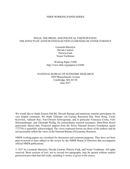 Nber Working Paper Series Polls, the Press, And