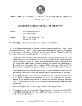 Agreed Liquor License Plan of Operation