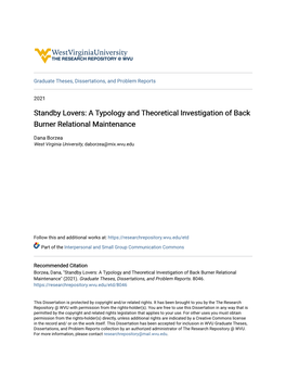 Standby Lovers: a Typology and Theoretical Investigation of Back Burner Relational Maintenance