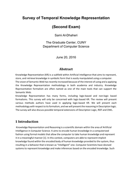 Survey of Temporal Knowledge Representation (Second Exam)