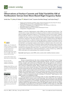 Observations of Surface Currents and Tidal Variability Off of Northeastern Taiwan from Shore-Based High Frequency Radar