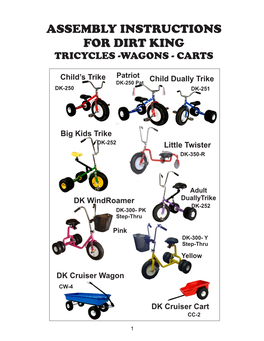 Assembly Instructions for Dirt King Tricycles -Wagons - Carts