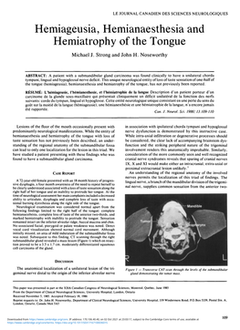 Hemiageusia, Hemianaesthesia and Hemiatrophy of the Tongue Michael J