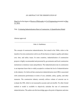 Evaluating Industrialization Rate in Construction: a Quantification Model