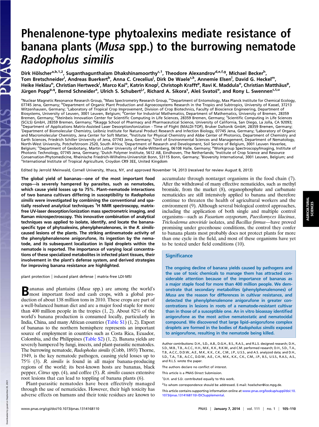 (Musa Spp.) to the Burrowing Nematode Radopholus Similis