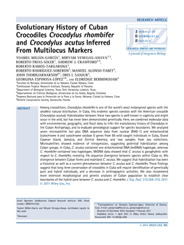 Evolutionary History of Cuban Crocodiles Crocodylus Rhombifer 315:358-375,2011 and Crocodylus Acutus Inferred from Multilocus Markers