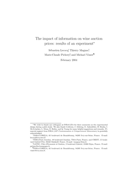 The Impact of Information on Wine Auction Prices: Results of an Experiment∗