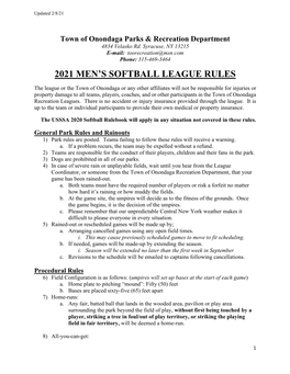 2021 Men's Softball League Rules