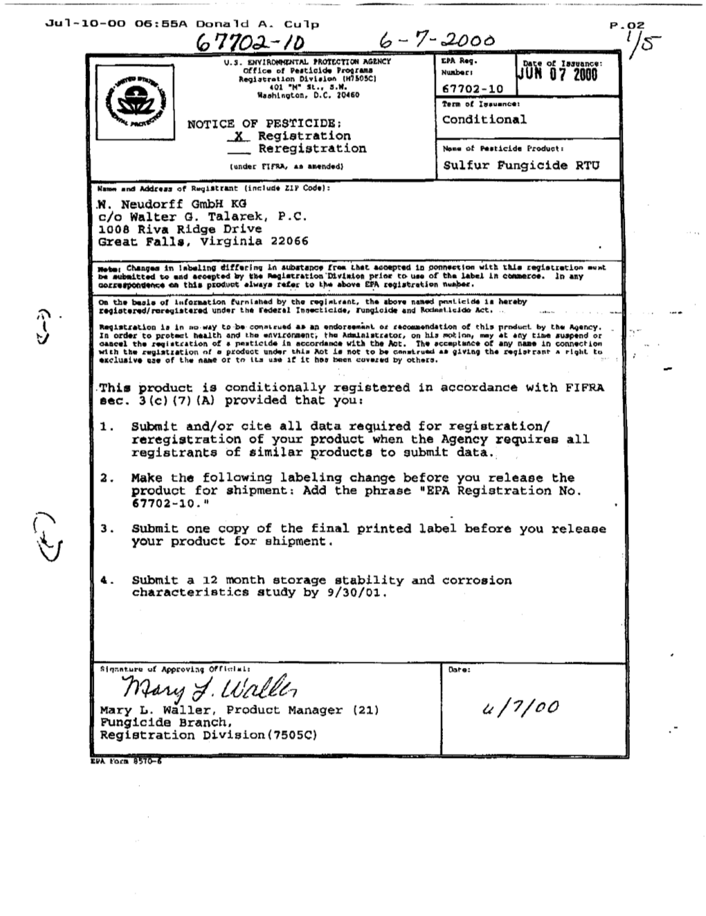 U.S. EPA, Pesticide Product Label, SULFUR FUNGICIDE RTU, 06/07