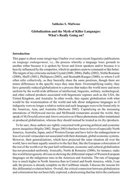 Globalization and the Myth of Killer Languages: What's Really Going