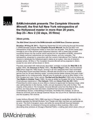 Bamcinématek Presents the Complete Vincente Minnelli, the First