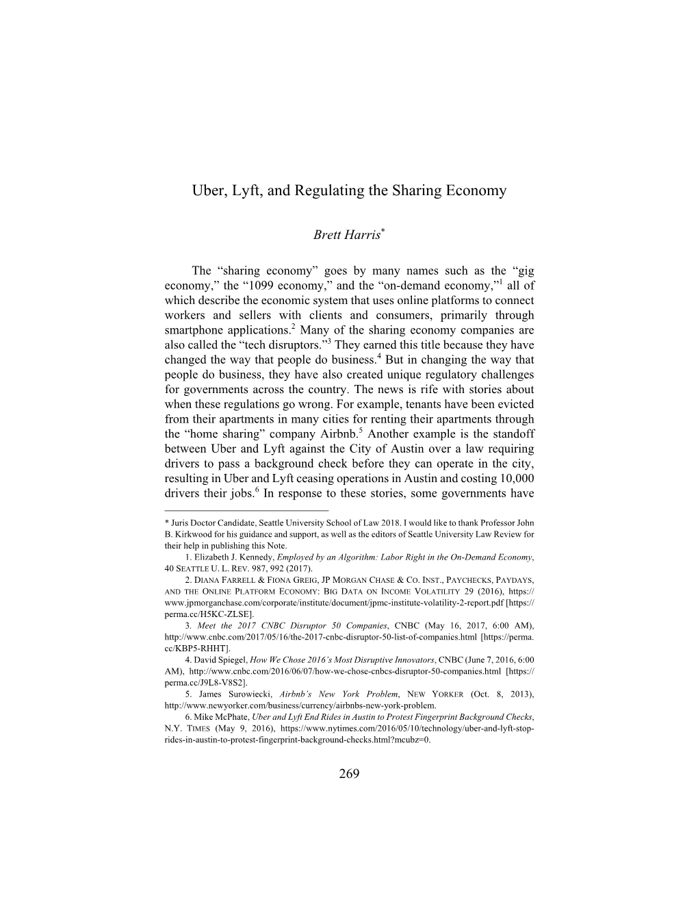 Uber, Lyft, and Regulating the Sharing Economy