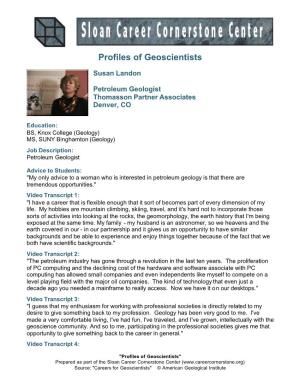 Profiles of Geoscientists