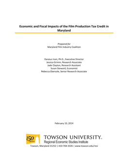 Economic and Fiscal Impacts of the Film Production Tax Credit in Maryland