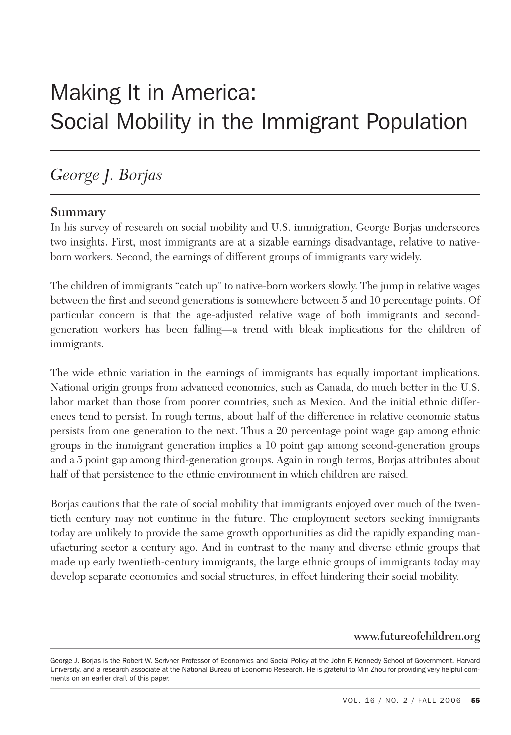 Social Mobility in the Immigrant Population
