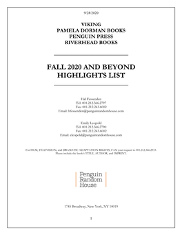 Fall 2020 and Beyond Highlights List ______