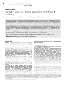 Alternative Donor SCT for the Treatment of MHC Class II Deficiency