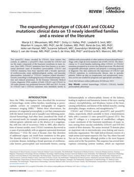 The Expanding Phenotype of COL4A1 and COL4A2 Mutations: Clinical Data on 13 Newly Identified Families and a Review of the Literature
