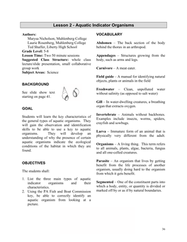 Lesson 2 - Aquatic Indicator Organisms