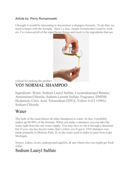 VO5 NORMAL SHAMPOO Water Sodium Lauryl Sulfate