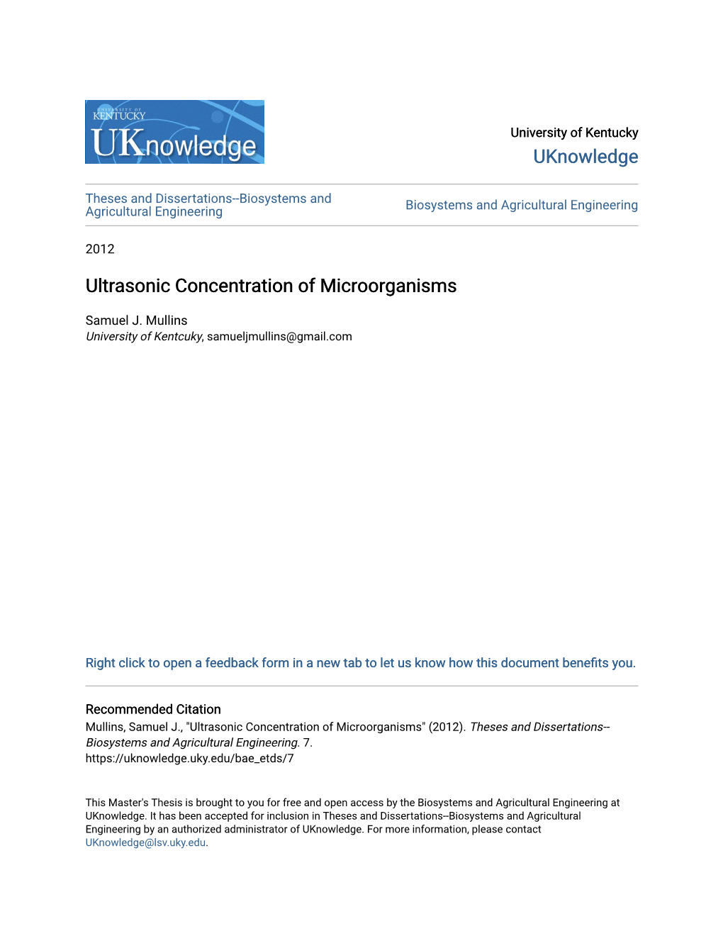 Ultrasonic Concentration of Microorganisms