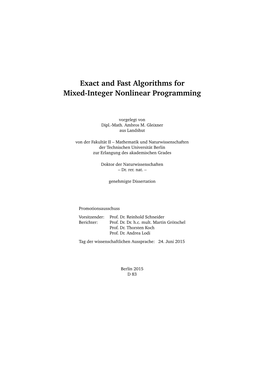Exact and Fast Algorithms for Mixed-Integer Nonlinear Programming
