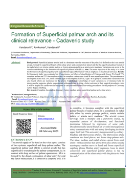 Formation of Superficial Palmar Arch and Its Clinical Relevance - Cadaveric Study