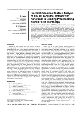 Fractal Dimensional Surface Analysis of AISI D2 Tool Steel Material with Nanofluids in Grinding Process Using Atomic Force Microscopy