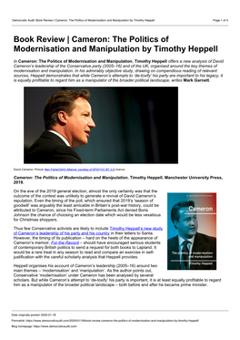 Cameron: the Politics of Modernisation and Manipulation by Timothy Heppell Page 1 of 4
