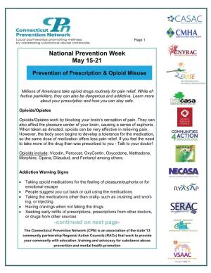 Wednesday: Prevention of Opioid Misuse
