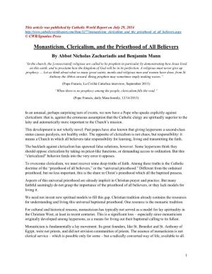 Monasticism, Clericalism, and the Priesthood of All Believers by Abbot Nicholas Zachariadis and Benjamin Mann