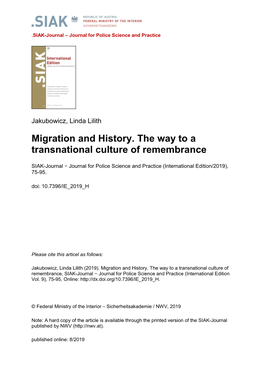 Migration and History. the Way to a Transnational Culture of Remembrance